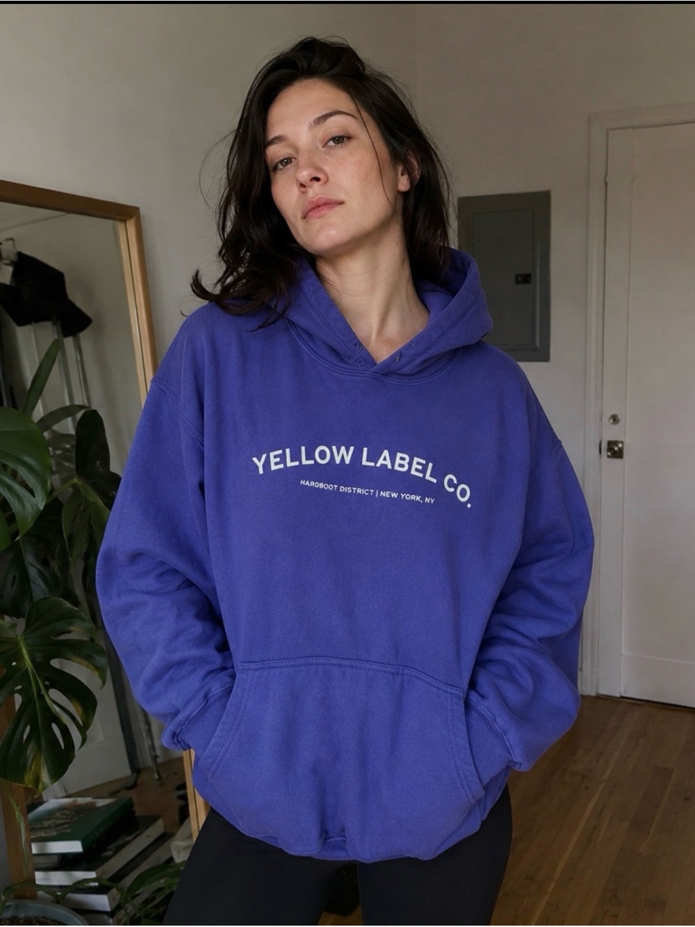 Yellow Label Violet Purple Crewneck Hoodie Size M | Kangaroo Pocket |